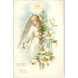 Antique God Jul Embossed Swedish Christmas Card Jesus Star AF7-E11
